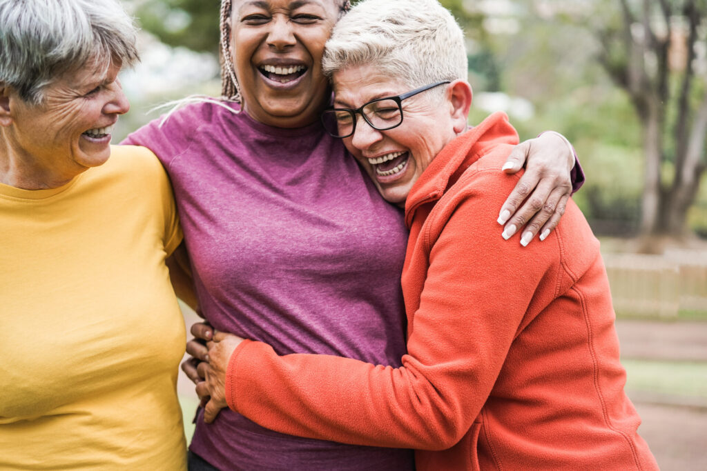 Multiracial senior women having fun together after sport workout